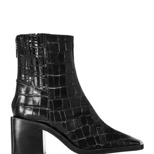 SCHUTZ Black Croc-Patterned Ankle Booties